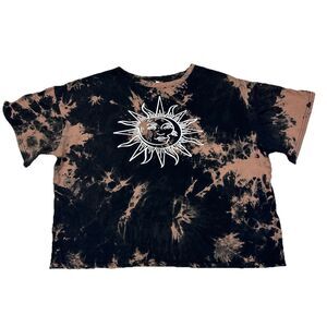 SHEIN? Women’s XL Celestial Sun Moon Graphic Print Tie-Dye T-Shirt Black Brown